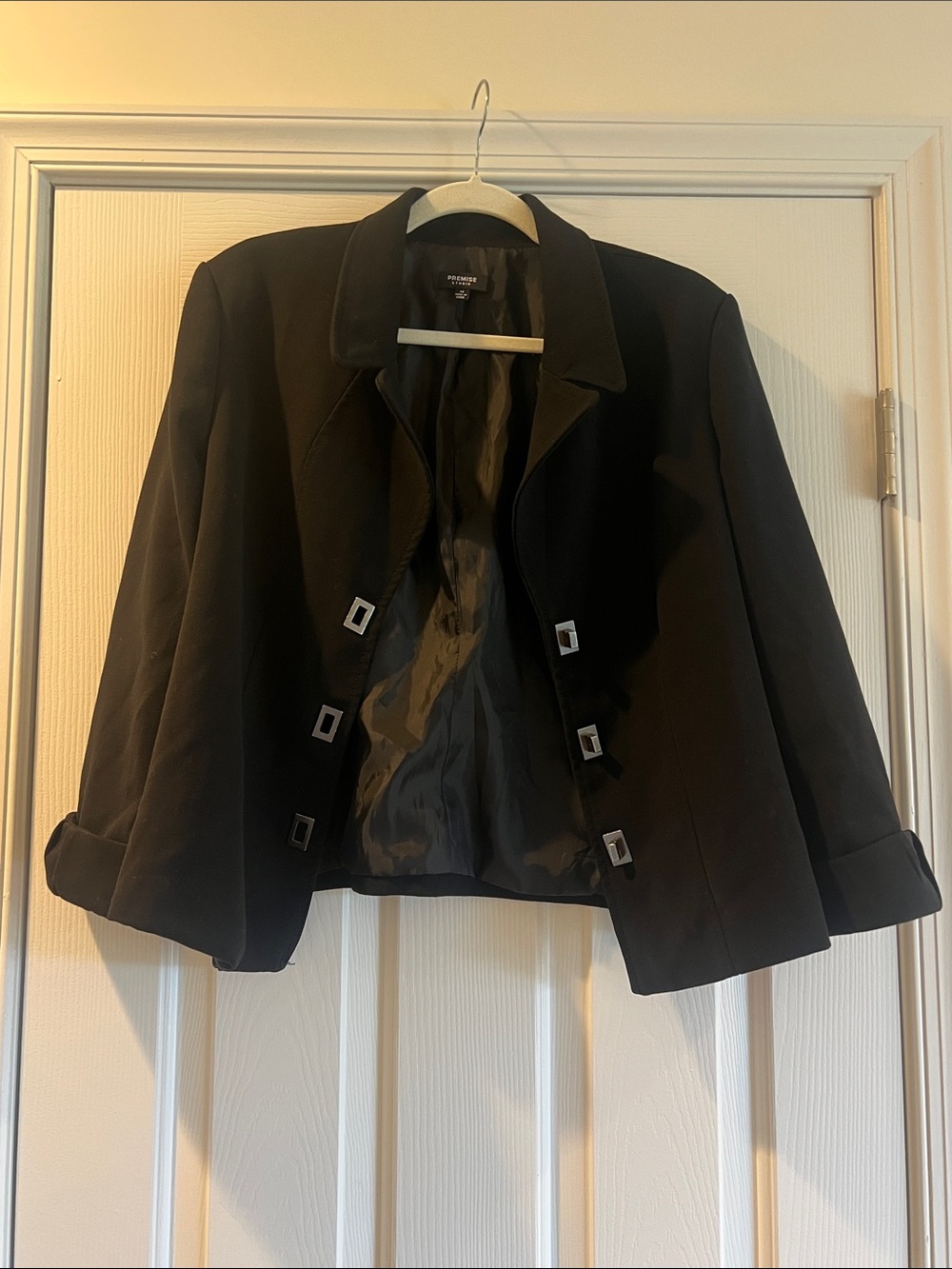 Premise Black Short Cropped Blazer with Square Metal Trim